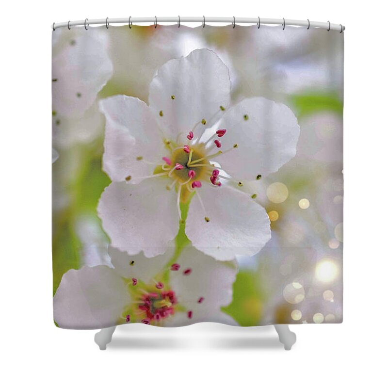 White and Sparkly Blooms - Shower Curtain