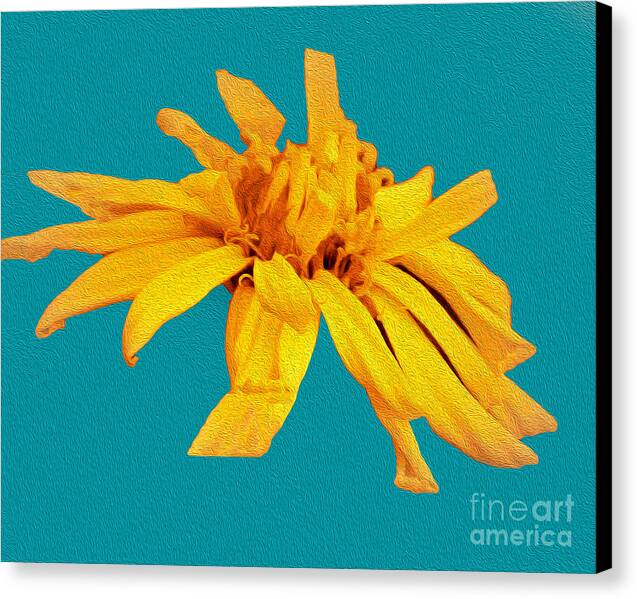 Yellow Artistic Flower and Blue Background - Canvas Print
