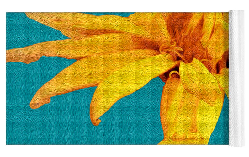 Yellow Artistic Flower and Blue Background - Yoga Mat