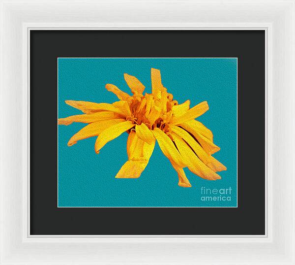 Yellow Artistic Flower and Blue Background - Framed Print
