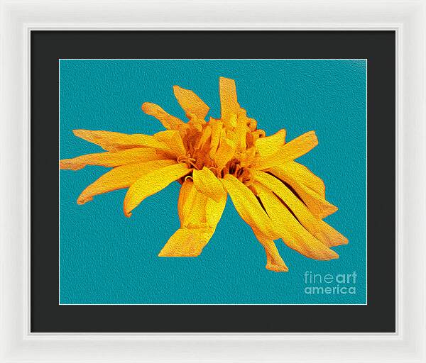 Yellow Artistic Flower and Blue Background - Framed Print