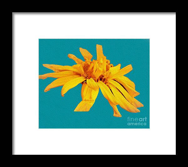 Yellow Artistic Flower and Blue Background - Framed Print