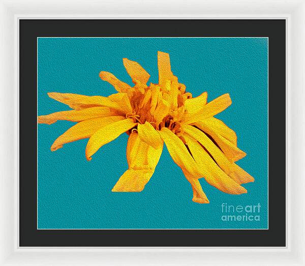 Yellow Artistic Flower and Blue Background - Framed Print