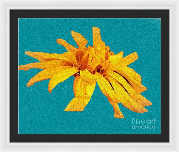 Yellow Artistic Flower and Blue Background - Framed Print