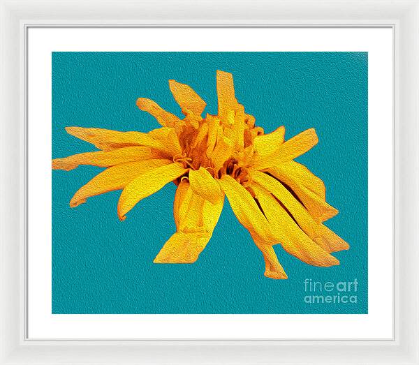 Yellow Artistic Flower and Blue Background - Framed Print