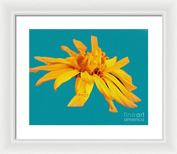 Yellow Artistic Flower and Blue Background - Framed Print