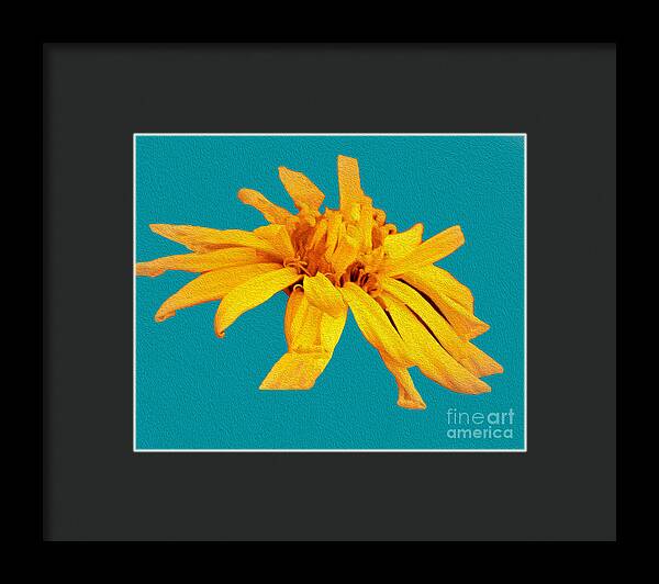 Yellow Artistic Flower and Blue Background - Framed Print