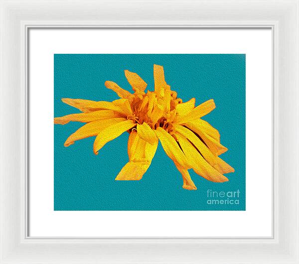 Yellow Artistic Flower and Blue Background - Framed Print