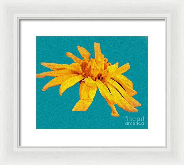 Yellow Artistic Flower and Blue Background - Framed Print