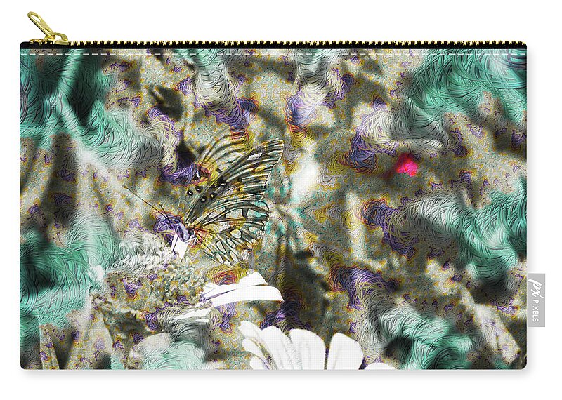 Yellow Butterfly and Teal Waves Overlay - Zip Pouch