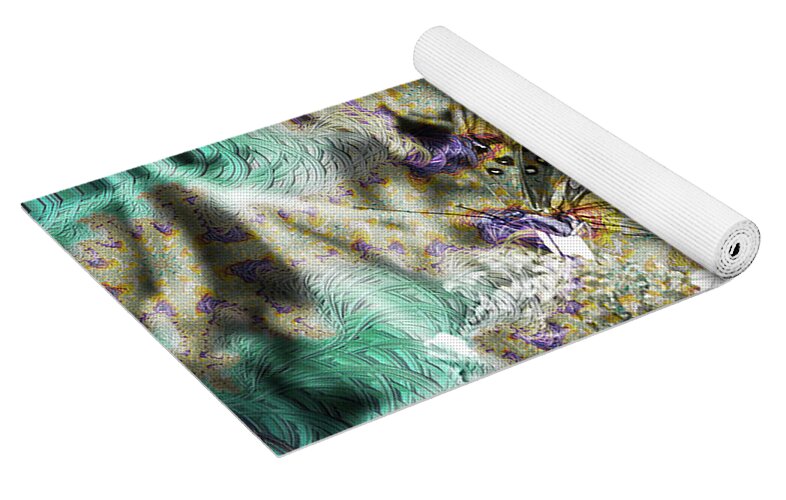 Yellow Butterfly and Teal Waves Overlay - Yoga Mat