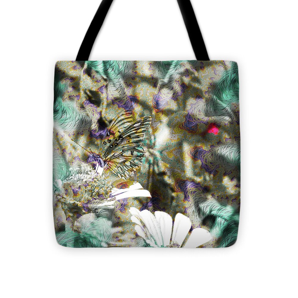 Yellow Butterfly and Teal Waves Overlay - Tote Bag