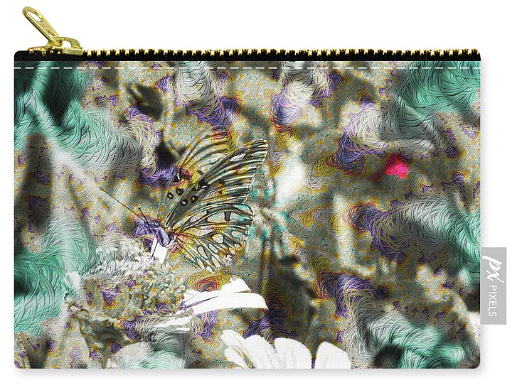 Yellow Butterfly and Teal Waves Overlay - Zip Pouch