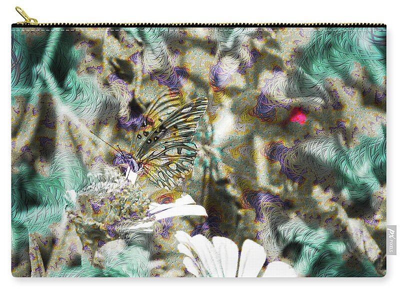Yellow Butterfly and Teal Waves Overlay - Zip Pouch