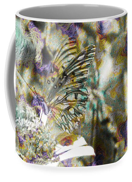 Yellow Butterfly and Teal Waves Overlay - Mug