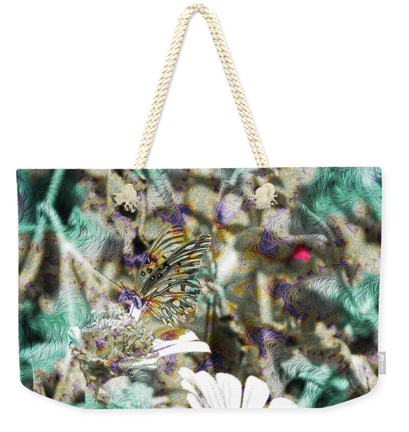 Yellow Butterfly and Teal Waves Overlay - Weekender Tote Bag