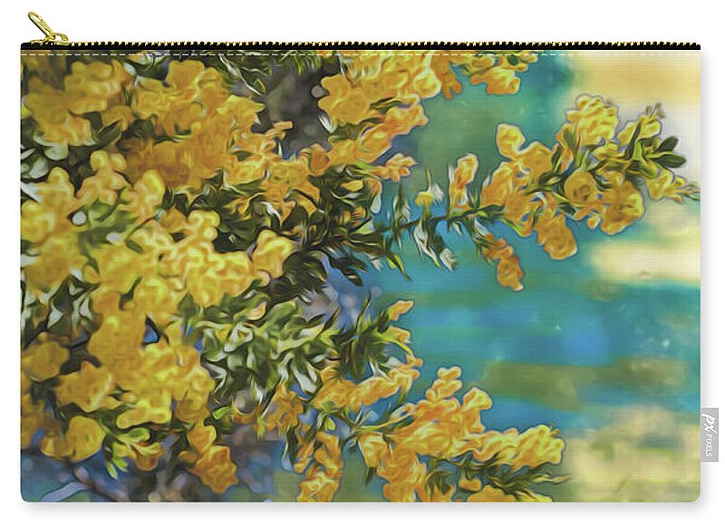 Yellow Flowers and Glowing Moon Landscape - Zip Pouch