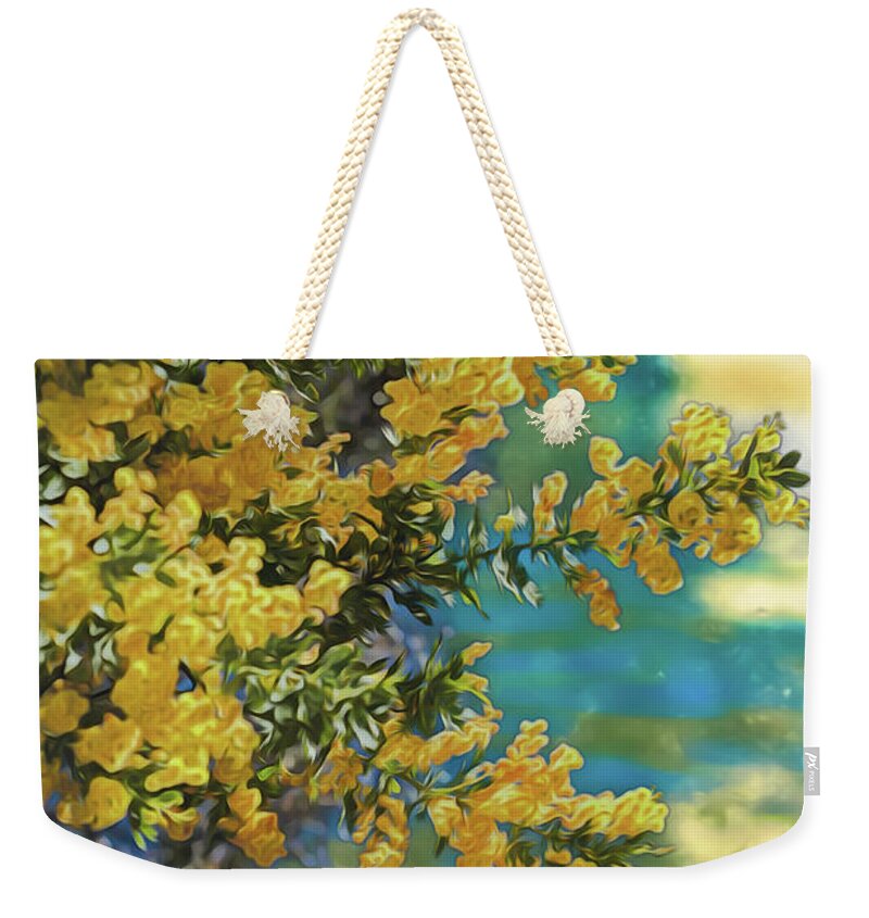 Yellow Flowers and Glowing Moon Landscape - Weekender Tote Bag