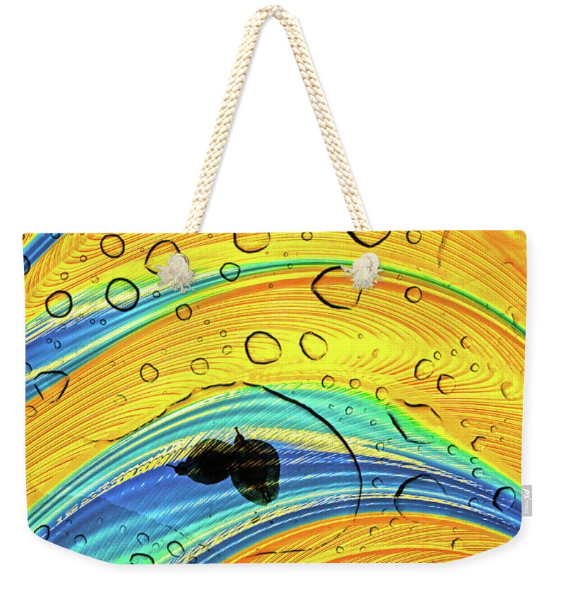 Yellows and Blues Water Droplets and Leaves - Weekender Tote Bag