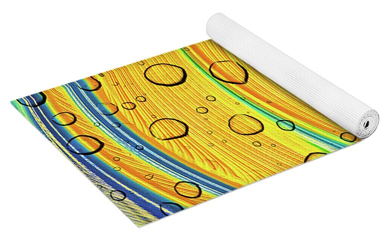 Yellows and Blues Water Droplets and Leaves - Yoga Mat