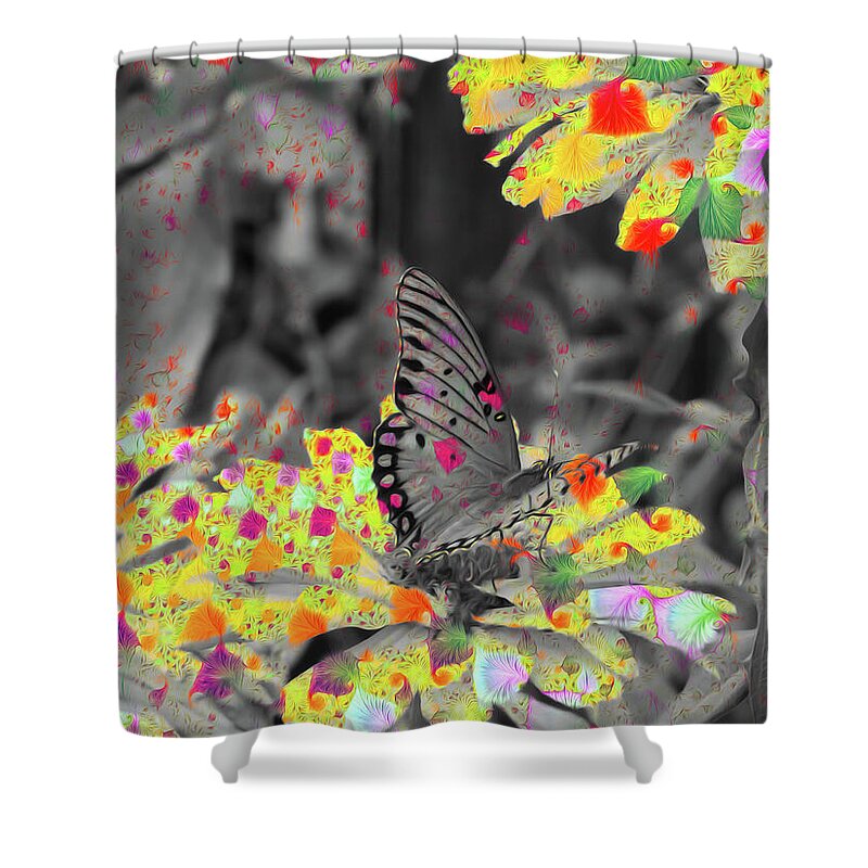 Yellows and Reds Abstract Overlay Colorless Butterfly - Shower Curtain