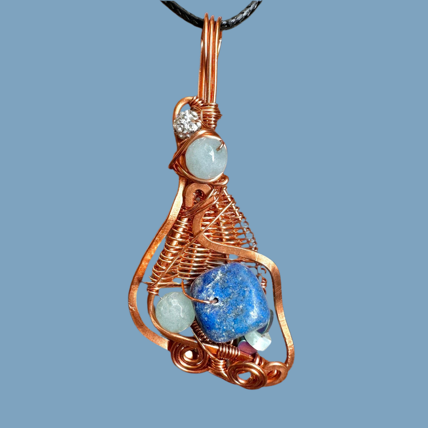 Sodalite and Copper Wire Wrapped Amulet For Balance Protection against negativity