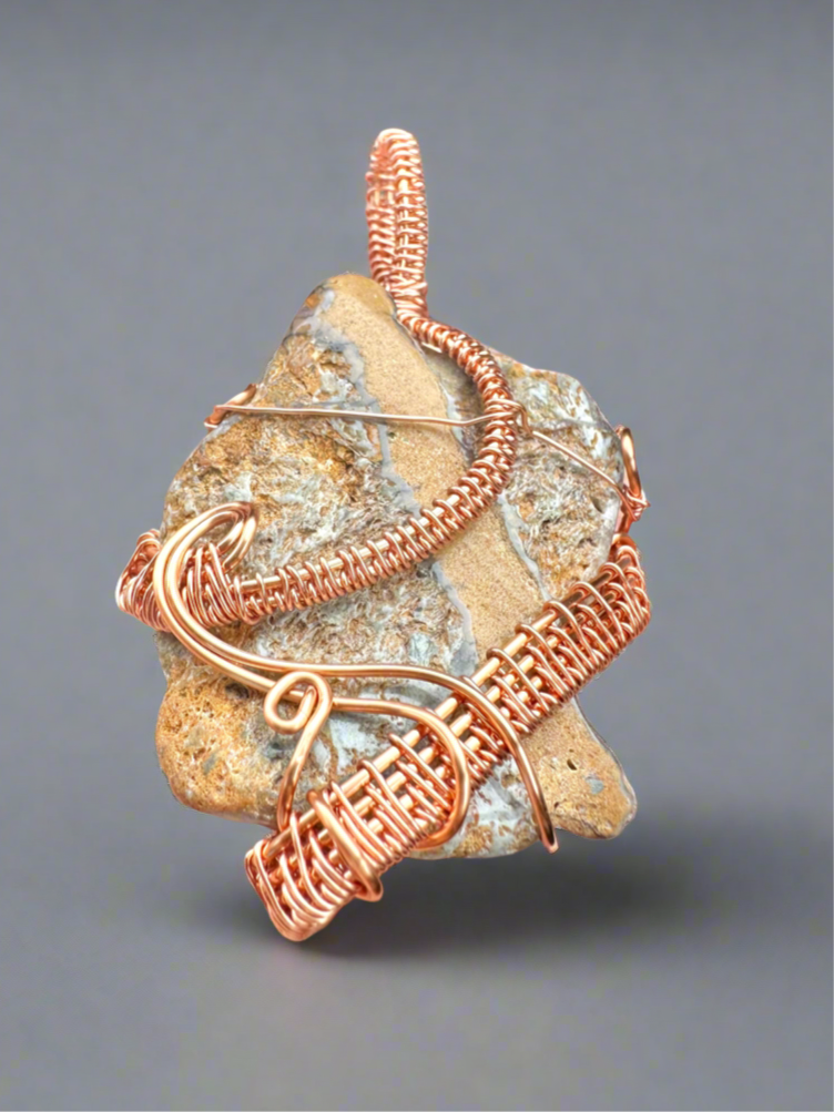 Emotional Wellbeing Ocean Jasper Copper wrapped Pendant