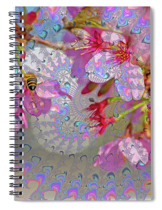 Bee Flying into a Flower with an Orb and Colorful Overlay 1 - Spiral Notebook