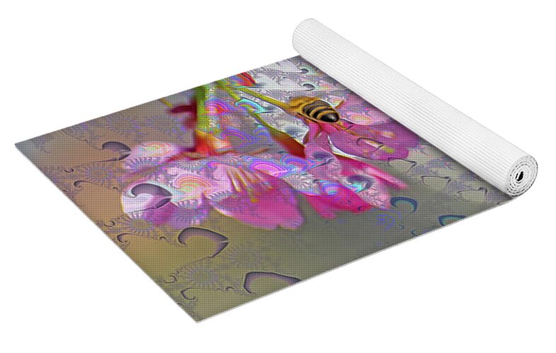 Bee Flying into a Flower with an Orb and Colorful Overlay 1 - Yoga Mat