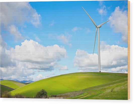 Clouds Over the Hills and Turbines 1 - Wood Print