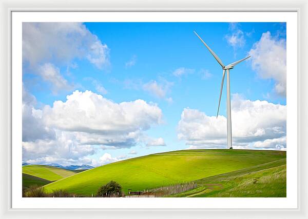 Clouds Over the Hills and Turbines 1 - Framed Print