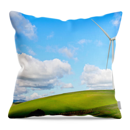 Clouds Over the Hills and Turbines 1 - Throw Pillow