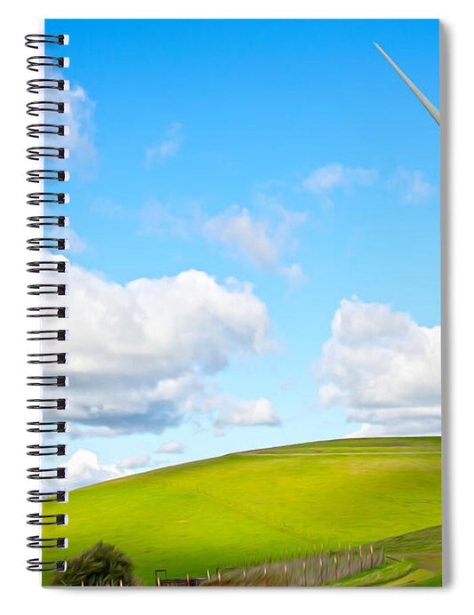 Clouds Over the Hills and Turbines 1 - Spiral Notebook