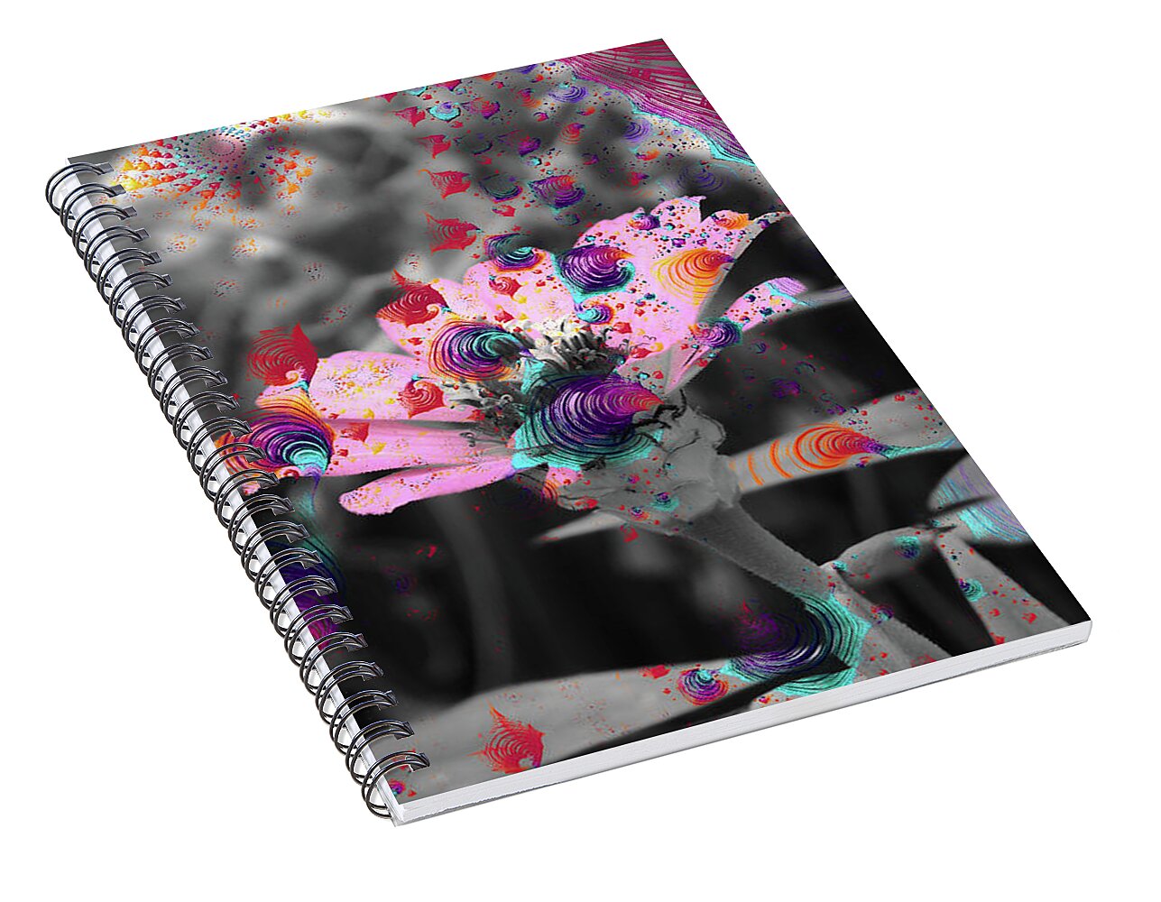 Colorful Spirals and Pink Flower 2 - Spiral Notebook