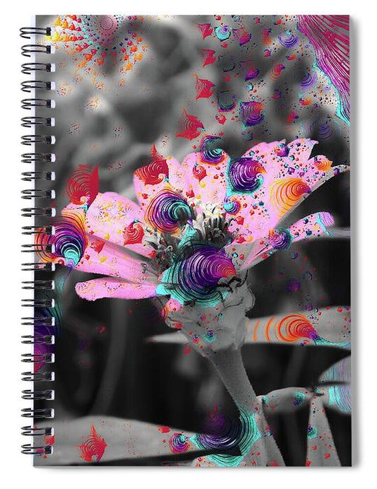 Colorful Spirals and Pink Flower 2 - Spiral Notebook