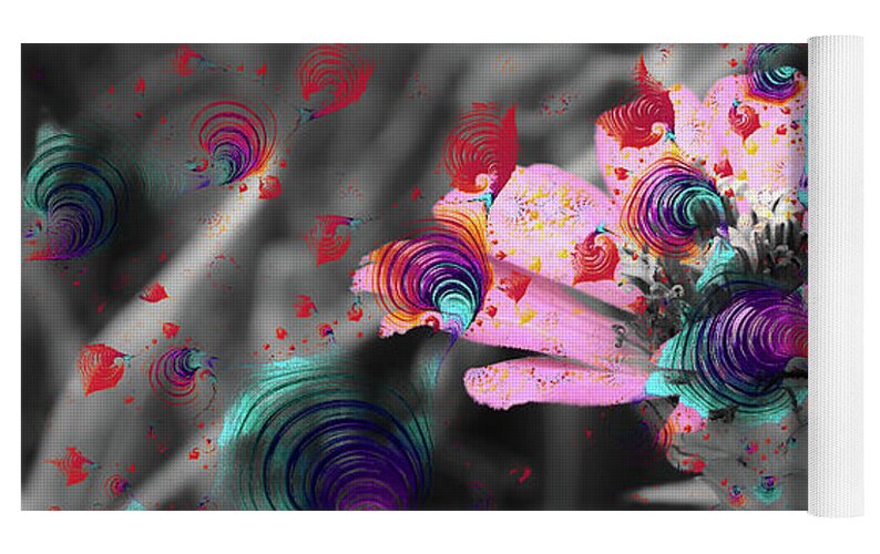 Colorful Spirals and Pink Flower 2 - Yoga Mat