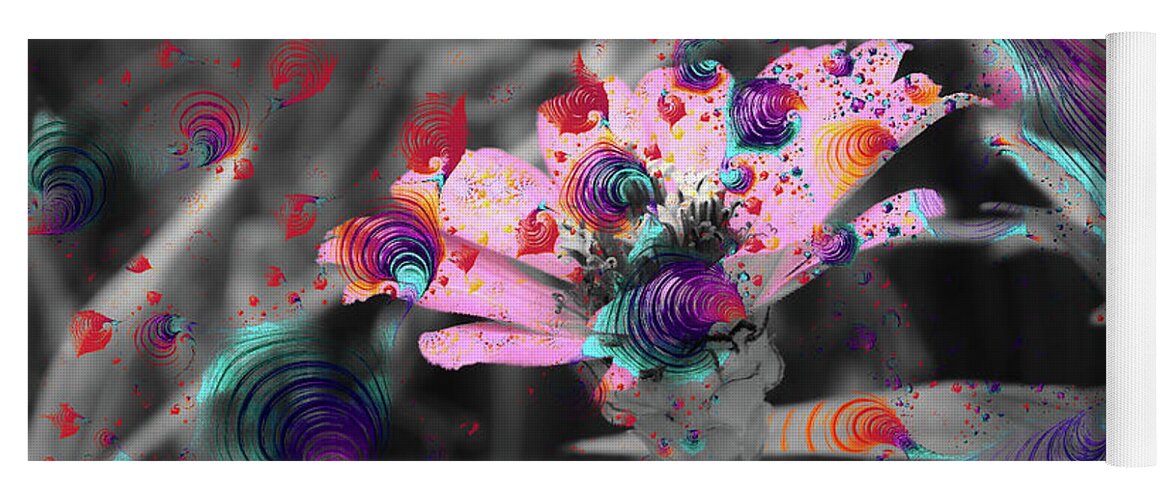 Colorful Spirals and Pink Flower 2 - Yoga Mat