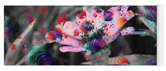 Colorful Spirals and Pink Flower 2 - Yoga Mat