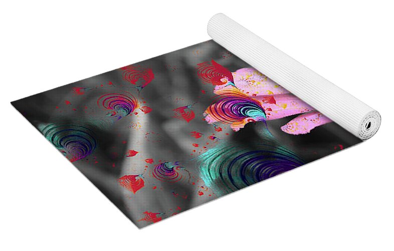 Colorful Spirals and Pink Flower 2 - Yoga Mat