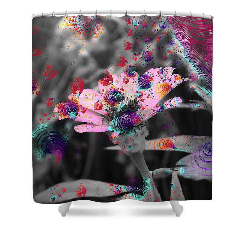 Colorful Spirals and Pink Flower 2 - Shower Curtain