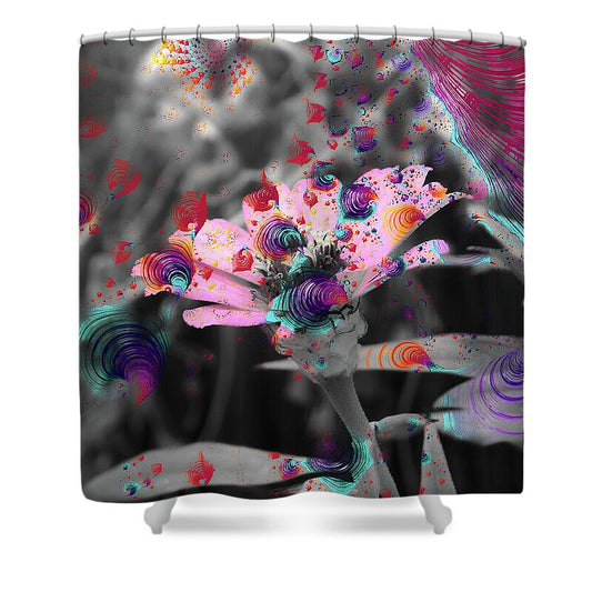 Colorful Spirals and Pink Flower 2 - Shower Curtain