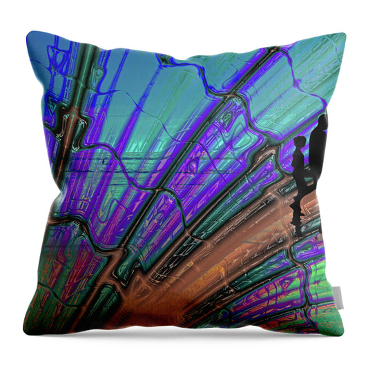 Father and Daughter Silhouette Fractals Design 1 - Throw Pillow