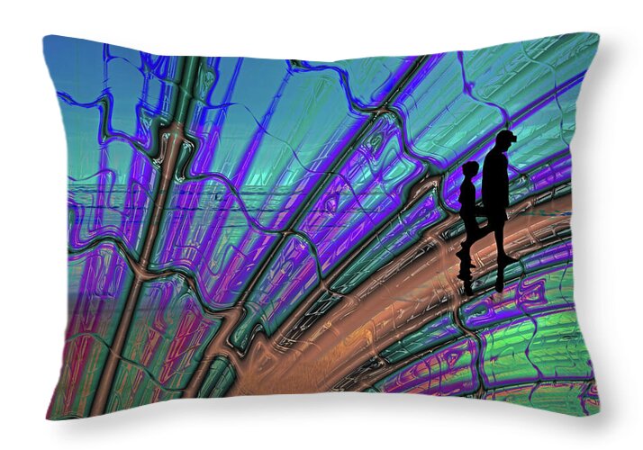 Father and Daughter Silhouette Fractals Design 1 - Throw Pillow