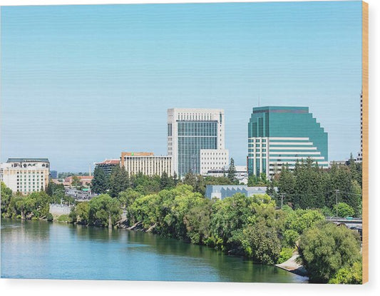 Sacramento City and river 1 - Wood Print