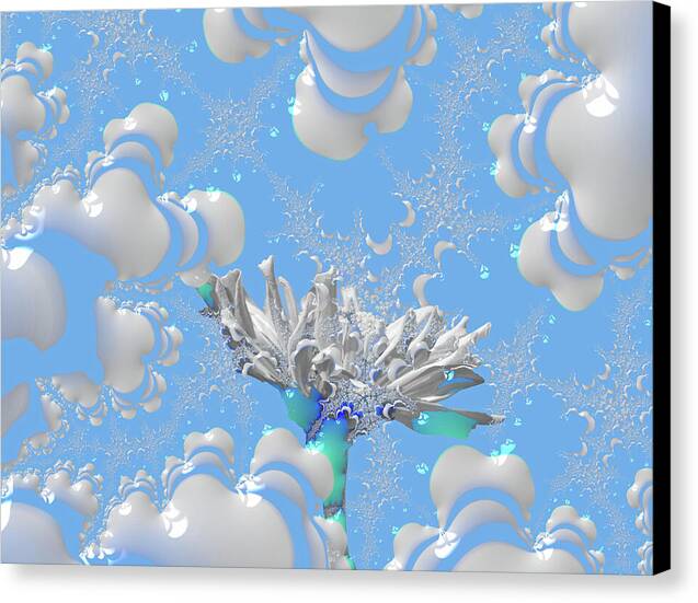 White Flowers with Bubbly Whites, Teals and Blues 1 - Canvas Print