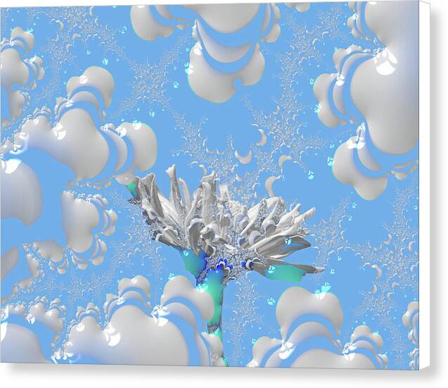 White Flowers with Bubbly Whites, Teals and Blues 1 - Canvas Print