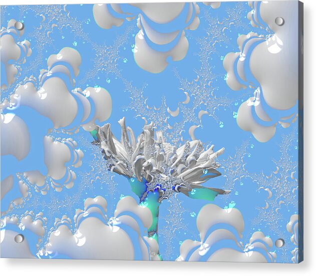 White Flowers with Bubbly Whites, Teals and Blues 1 - Acrylic Print