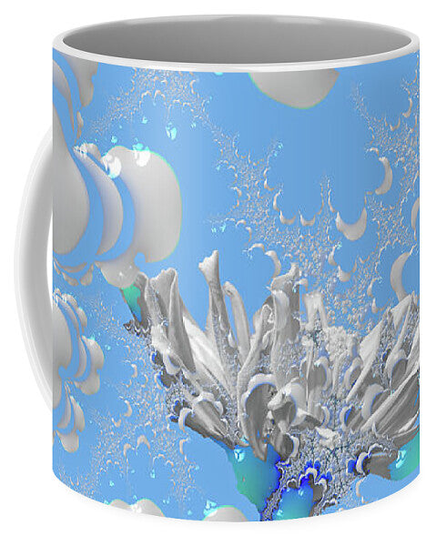 White Flowers with Bubbly Whites, Teals and Blues 1 - Mug