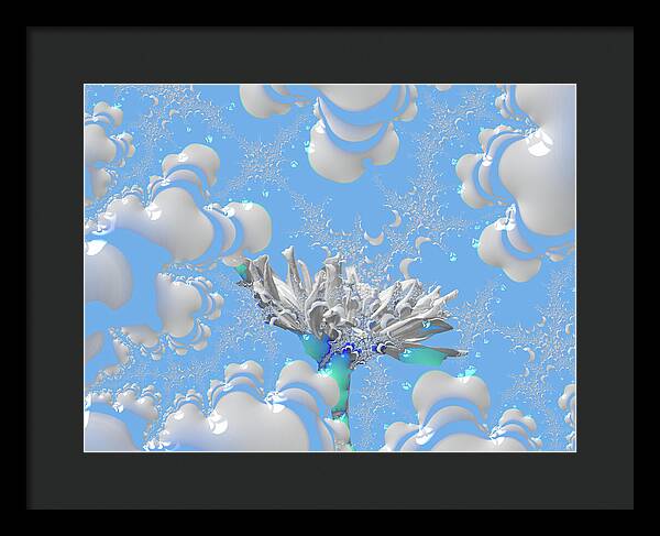 White Flowers with Bubbly Whites, Teals and Blues 1 - Framed Print