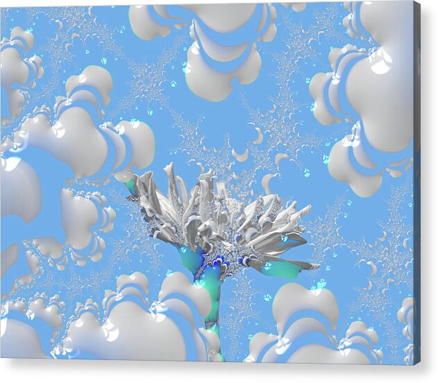 White Flowers with Bubbly Whites, Teals and Blues 1 - Acrylic Print